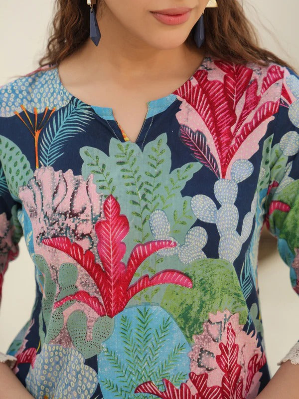 Women Multicolor Botanical Printed Kurta Pant Set | Stylish Ethnic Co-Ord Set