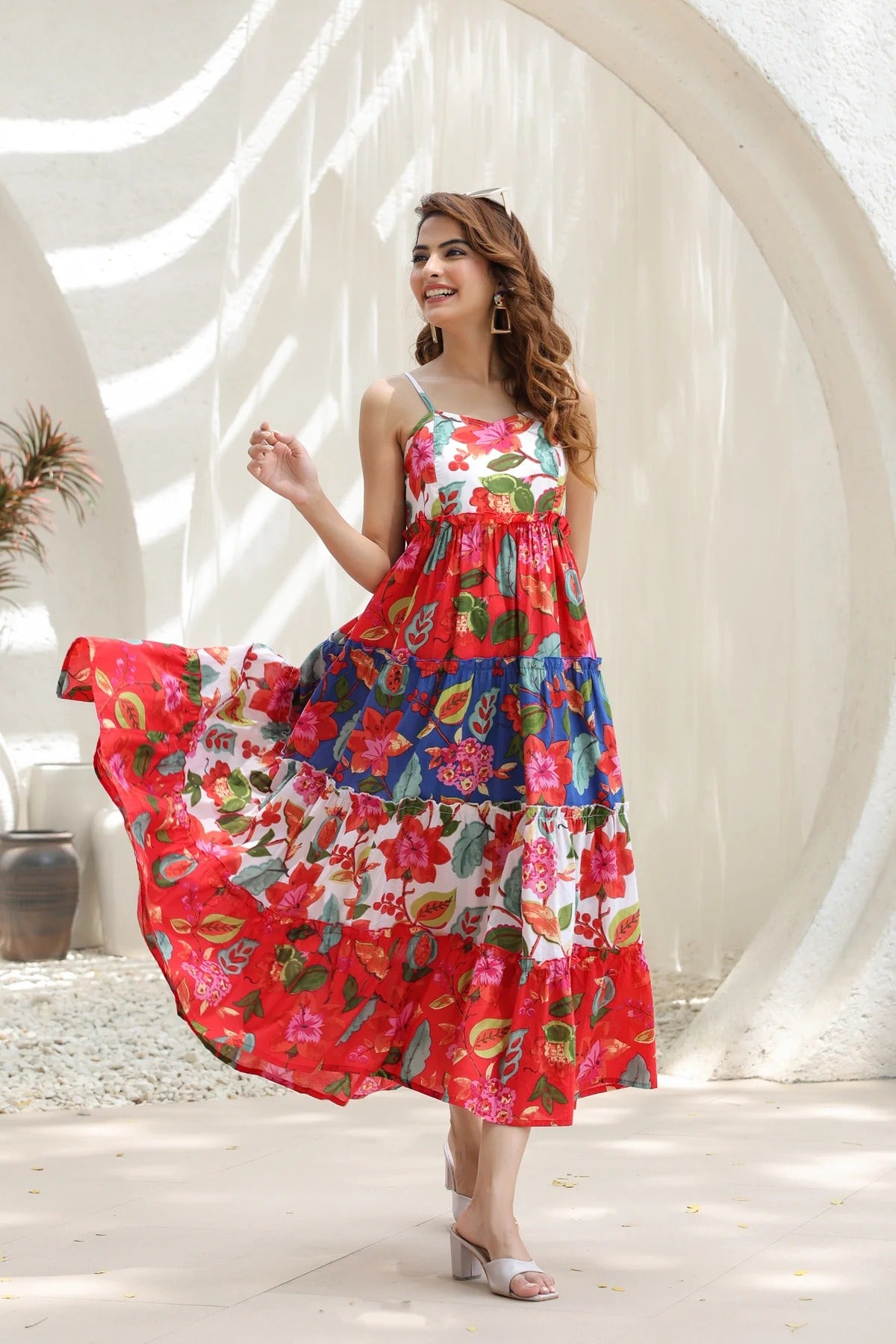 Women Multicolor Floral Printed Tiered Maxi Dress | Summer Vacation Boho Dress