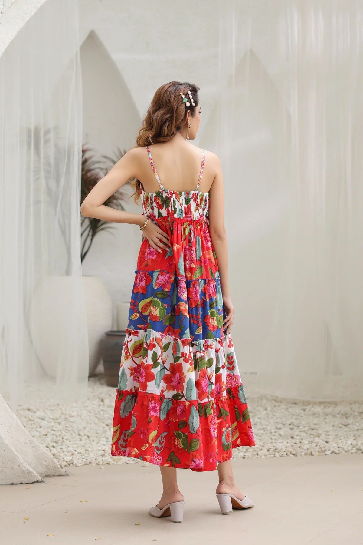 Women Multicolor Floral Printed Tiered Maxi Dress | Summer Vacation Boho Dress